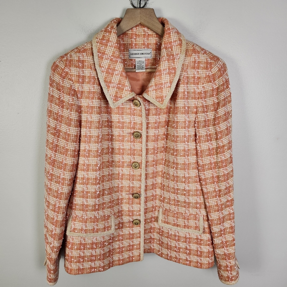EUC Vintage George Simonton Pink Tweed Blazer Suit Jacket Old Money Size 10 #707